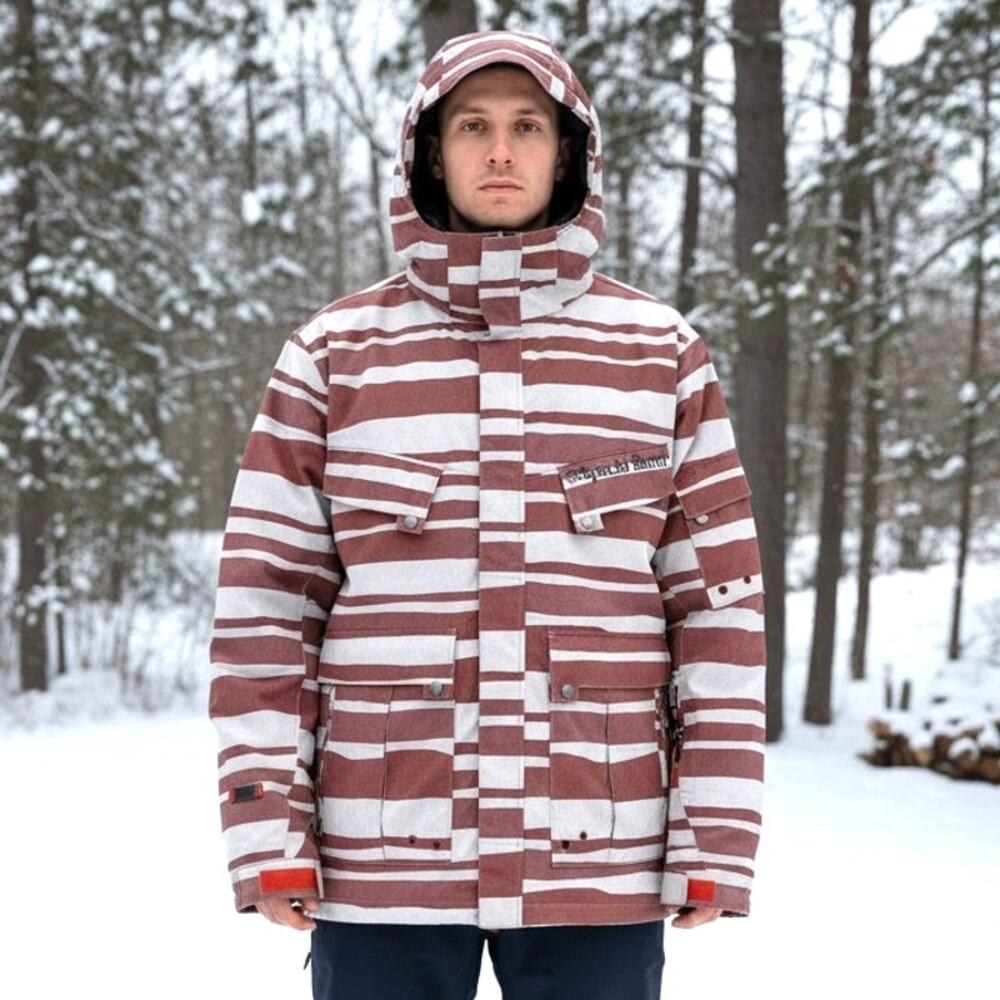 Special Blend Mens P2 Utility Jacket Snowboarding Coat Red Gray Stripe Sz Medium - Picture 16 of 16